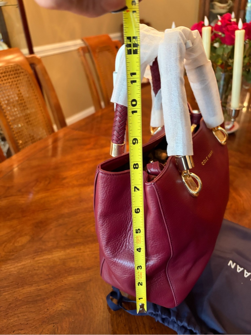 NWT Cole Haan “Benson” Leather Tote with Braided Handles In Zinfandel - Picture 14 of 14